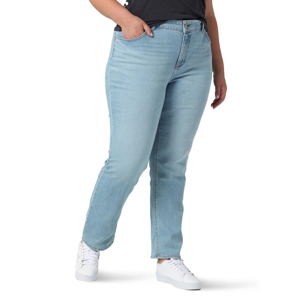 Lee Relaxed Fit Mid Rise Straight Leg Jeans Womens Plus Size 20W Petite Blue
